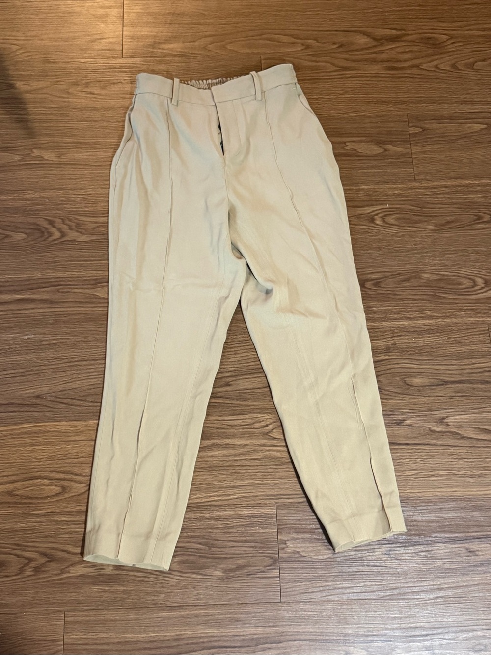 Women’s Tapered Leg Beige Dress Pants - Classic Pleated Trousers